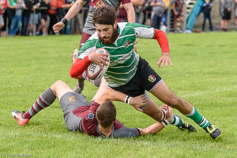 Nico Setaro pounces for a try for Whitland, the outside half collected all his sides points